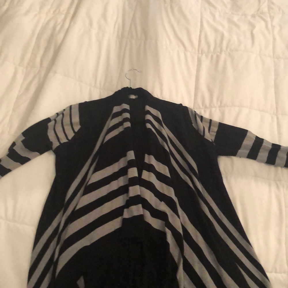 Open front gray and black cardigan